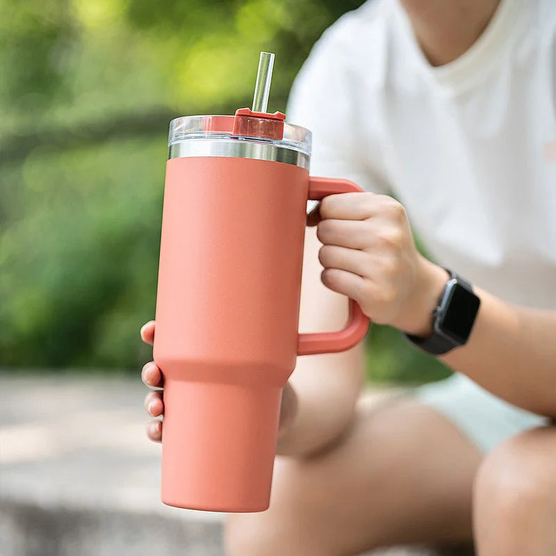 Stainless Steel 40OZ Tumbler With Handle And Straw 40oz Car Cups With Handle Portable Travel Water Vacuum Cup Thermo Coffee Mug