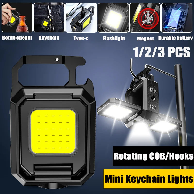 Mini Keychain Lights USB Rechargeable Keychain Light Work Light Outdoor Waterproof Emergency Camping Fishing Magnet Torches Lamp