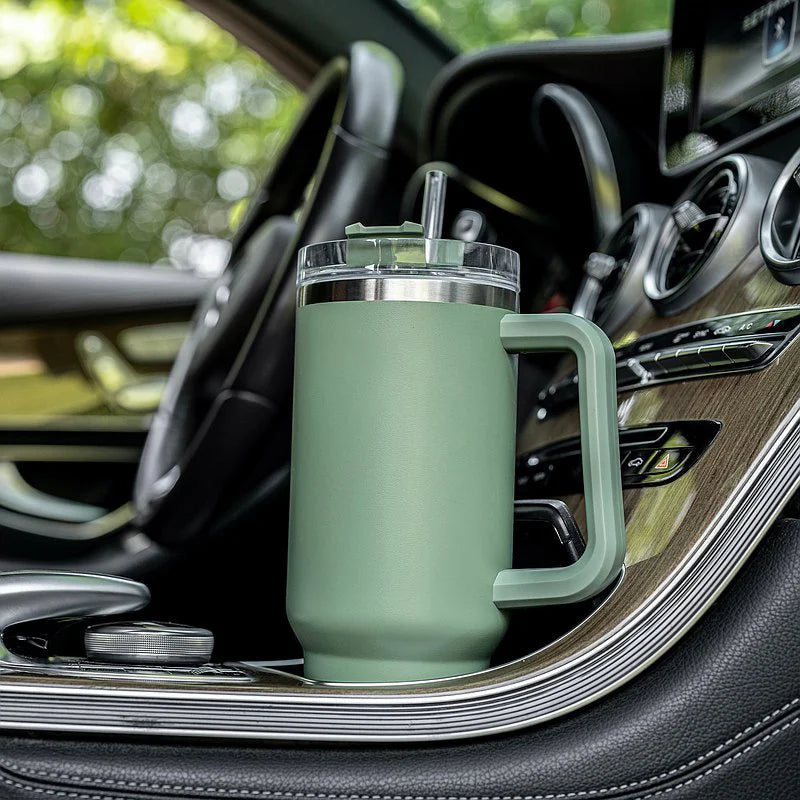 Stainless Steel 40OZ Tumbler With Handle And Straw 40oz Car Cups With Handle Portable Travel Water Vacuum Cup Thermo Coffee Mug