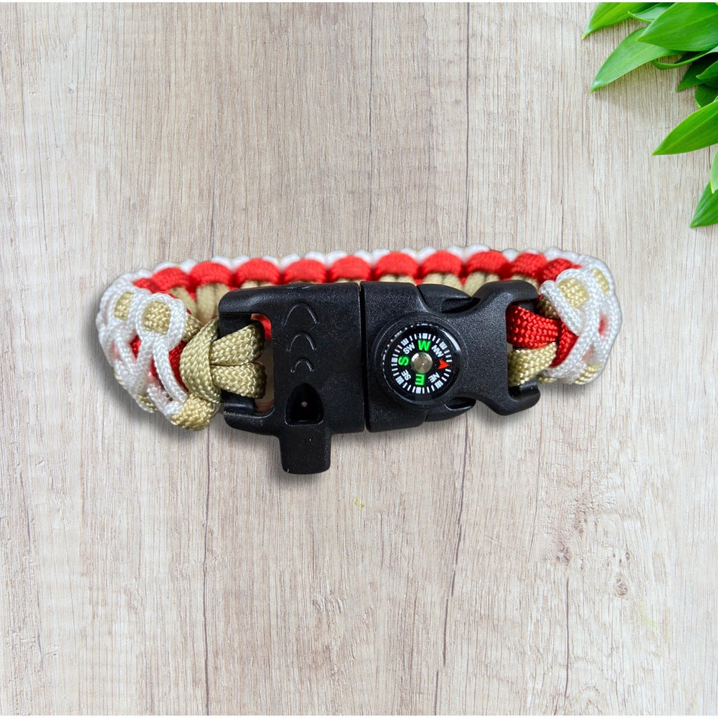 Paracord Bracelet, Red, Gold and White