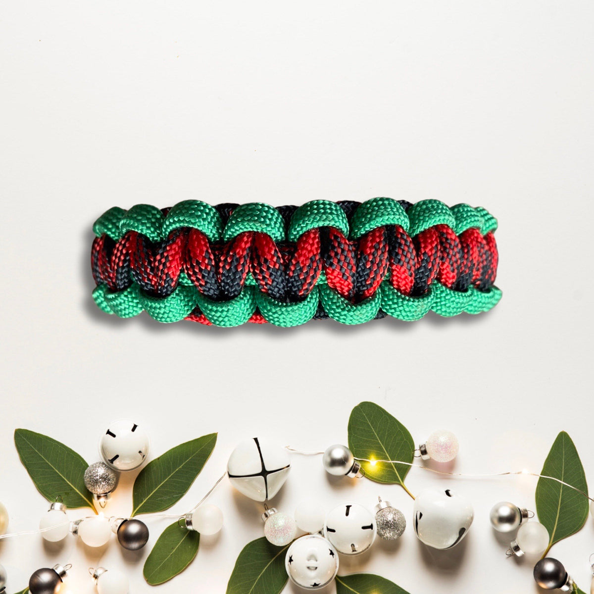Paracord Holiday Survival Bracelet, Green, Red and Black