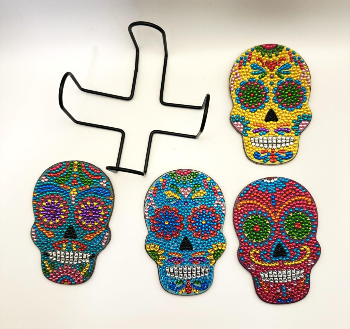 Calaveras Skull Diamond Art Coasters, Finished, 10 Pack