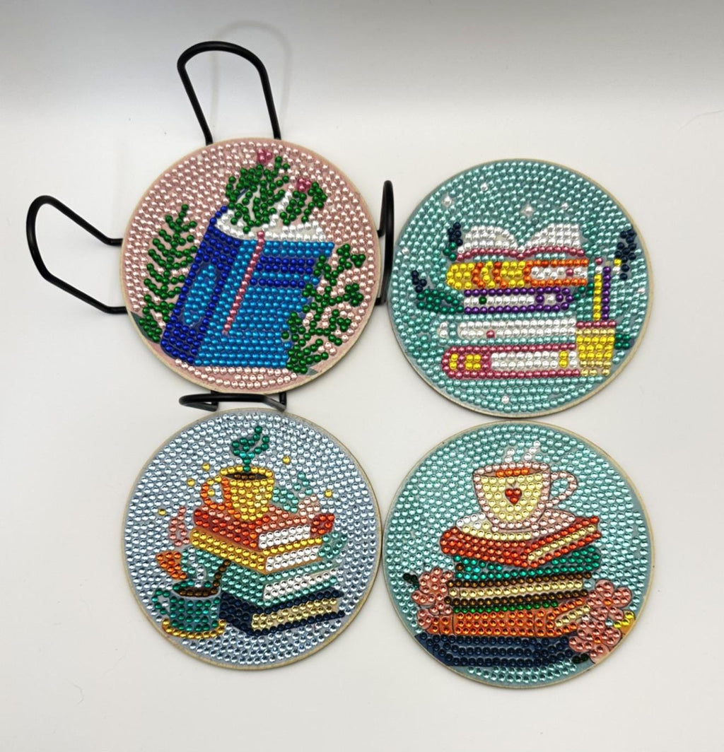Book Theme Diamond Art Coasters, Finished, 8 Pack, No. 001