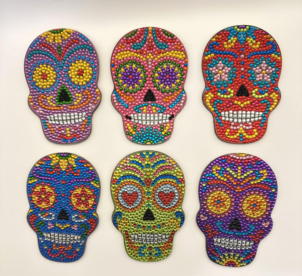 Calaveras Skull Diamond Art Coasters, Finished, 10 Pack