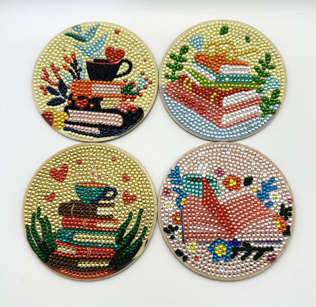 Book Theme Diamond Art Coasters, Finished, 8 Pack, No. 001