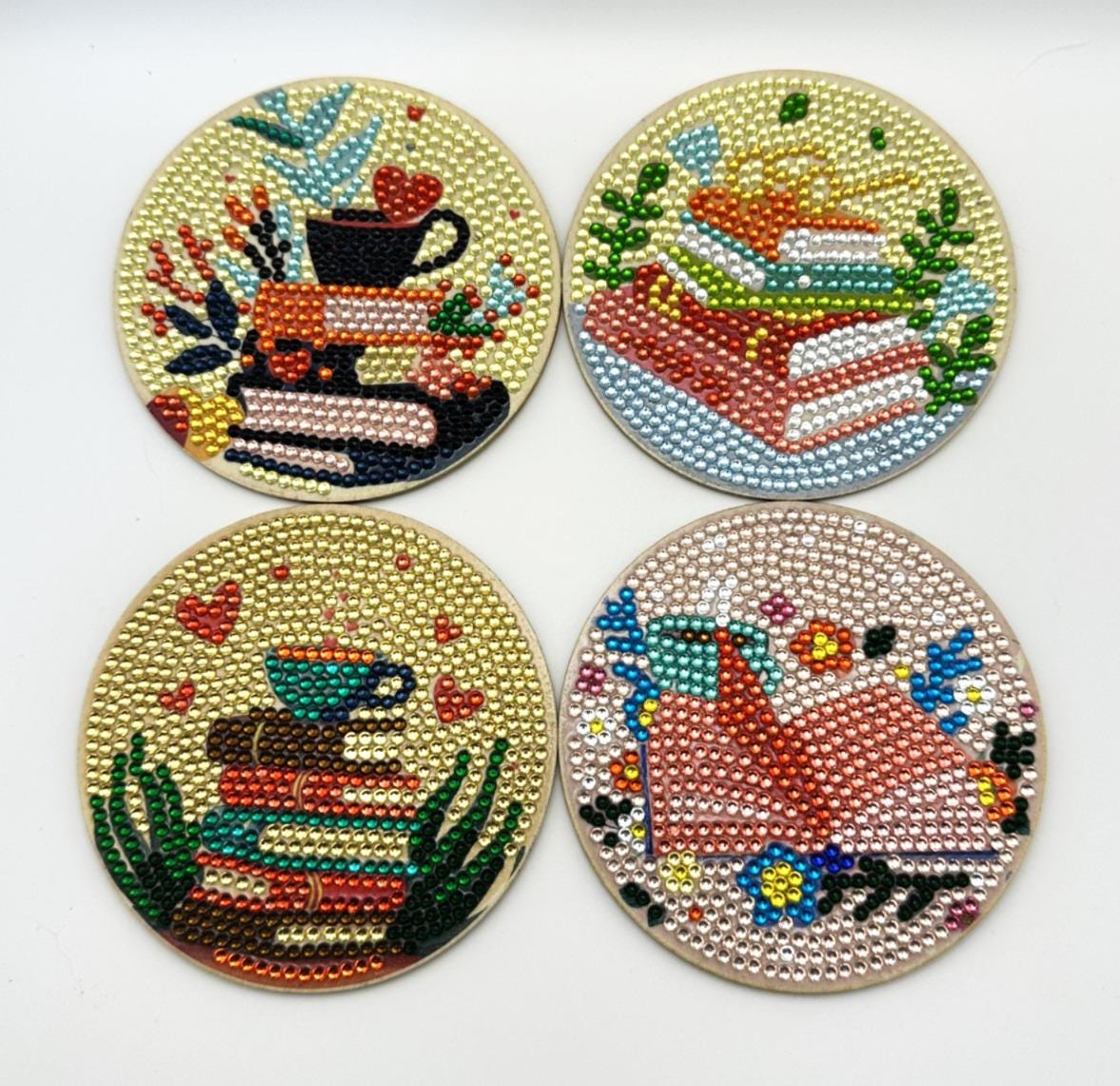 Book Theme Diamond Art Coasters, Finished, 8 Pack, No. 001
