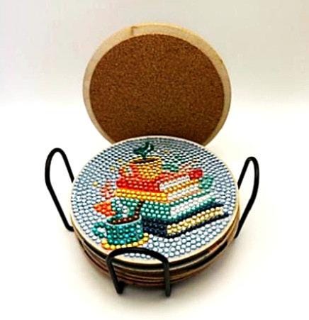 Book Theme Diamond Art Coasters, Finished, 8 Pack, No. 001