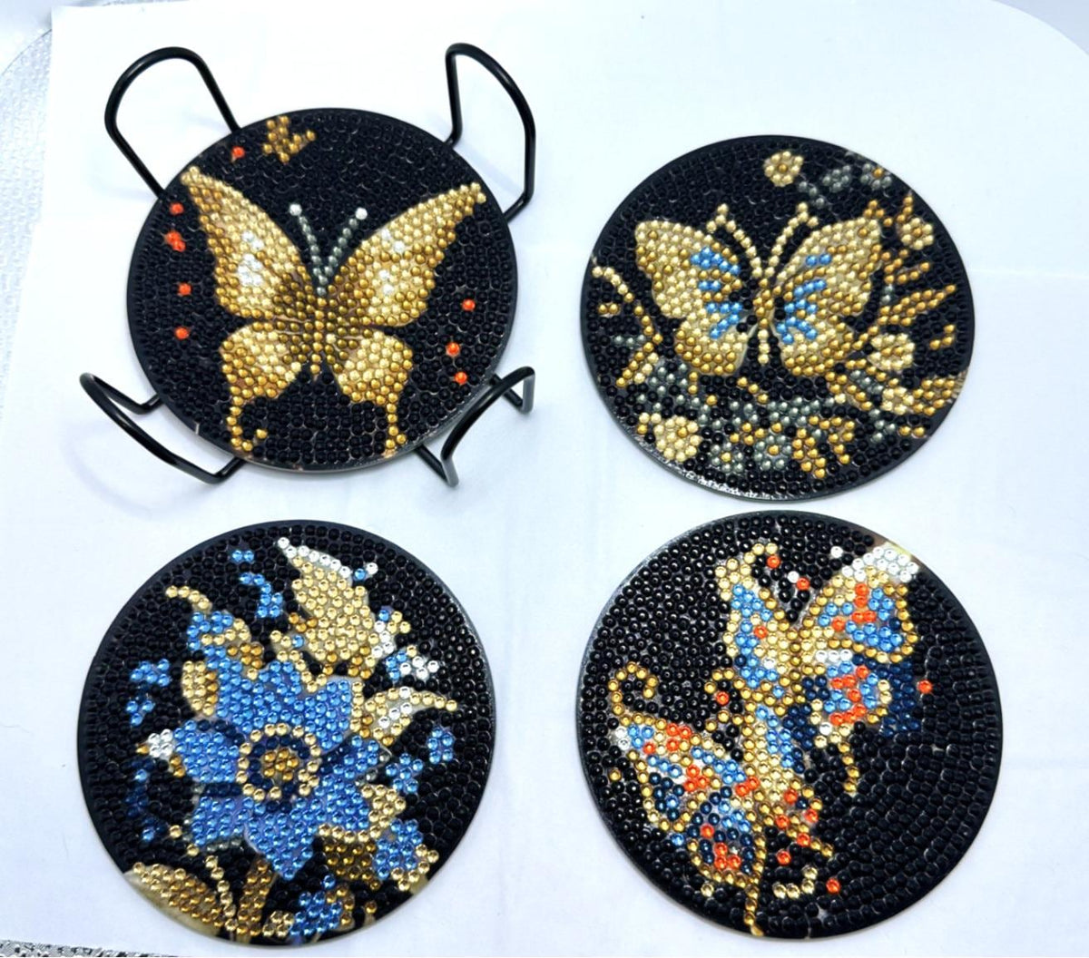 Butterfly and Flower Diamond Art Coasters, Finished, 8 Pack