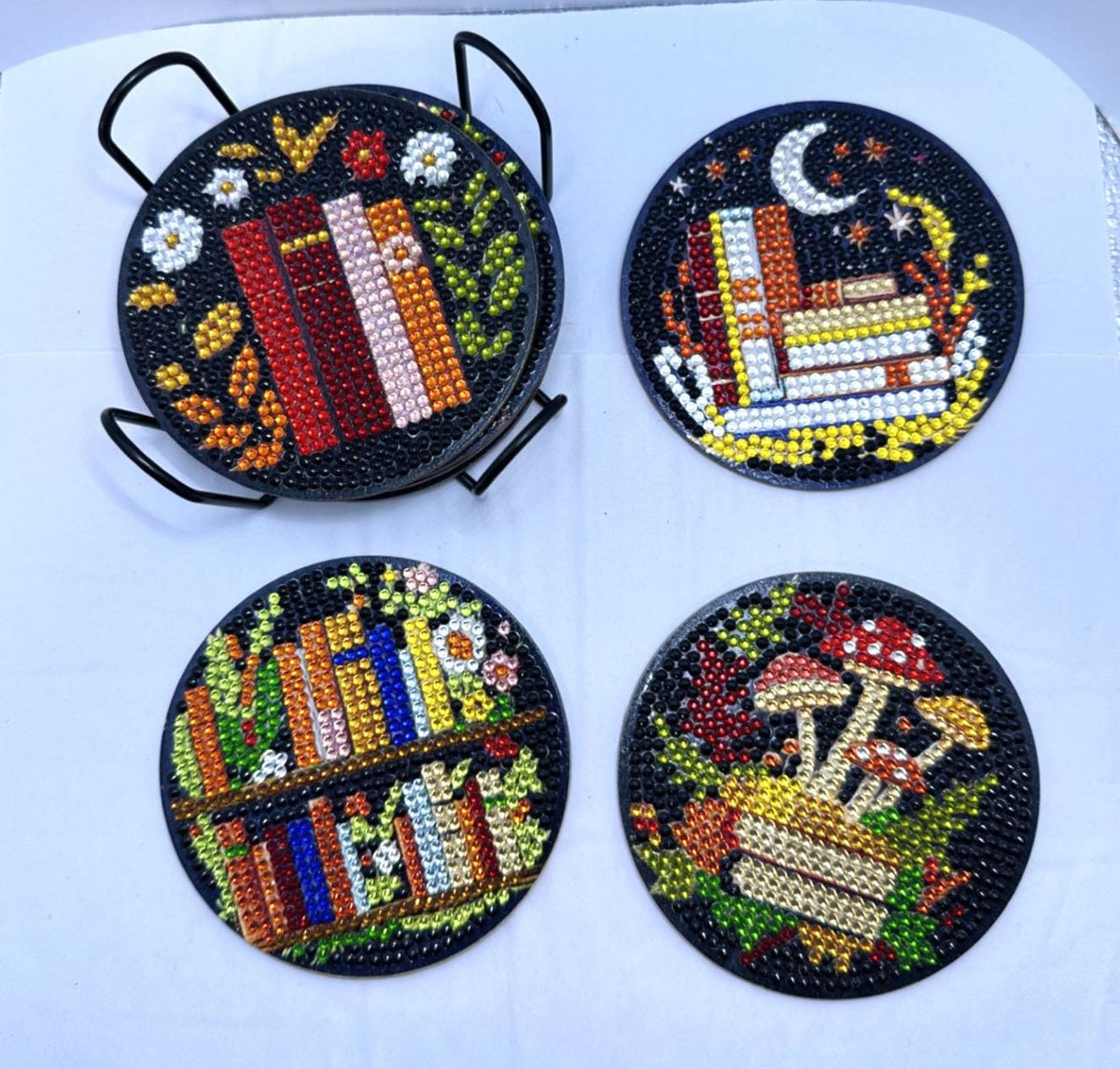 Book Theme Diamond Art Coasters, Finished, 8 Pack, No. 005