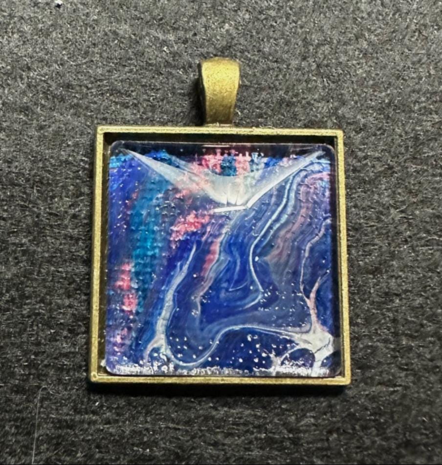 Square Acrylic Pour Pendant, No. C018