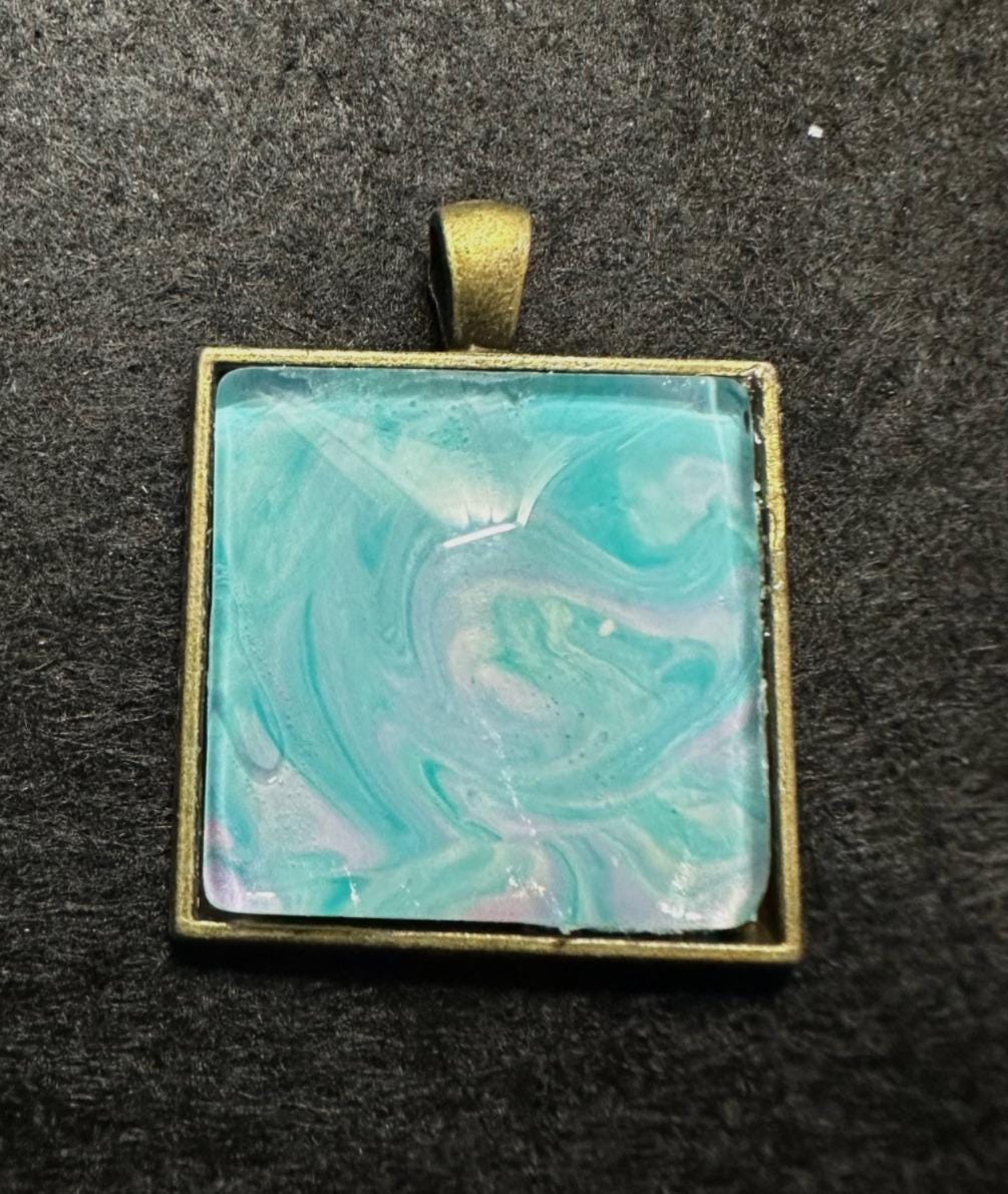 Square Acrylic Pour Pendant, No. C016